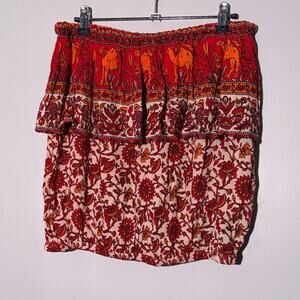 Raga, orange red pattern crop flowy boho strapless top, women's large